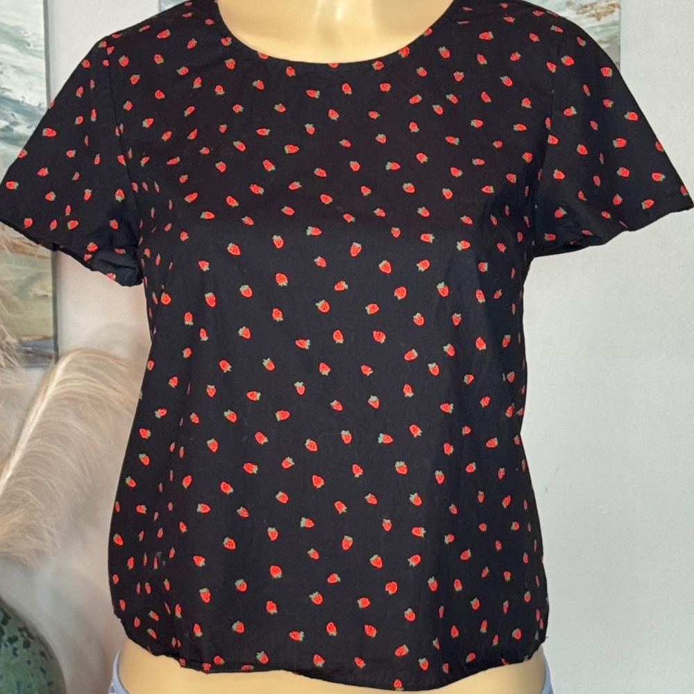 Madewell Strawberry Print Open Back Tie Top Size Small